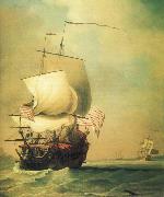 An English East Indiaman bow view, Monamy, Peter